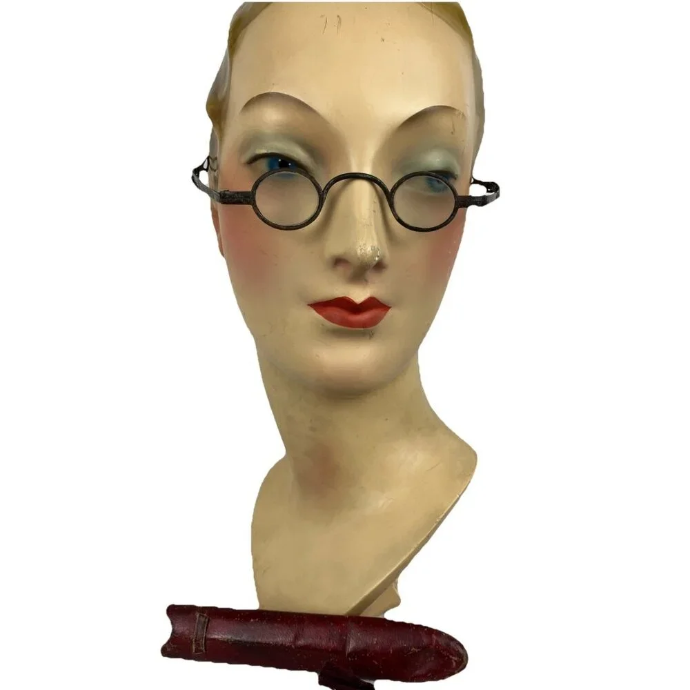RARE 1800 Mens Round Spectacle eyeglasse w Case 18th 19th C 1780 - 1830 Dracula